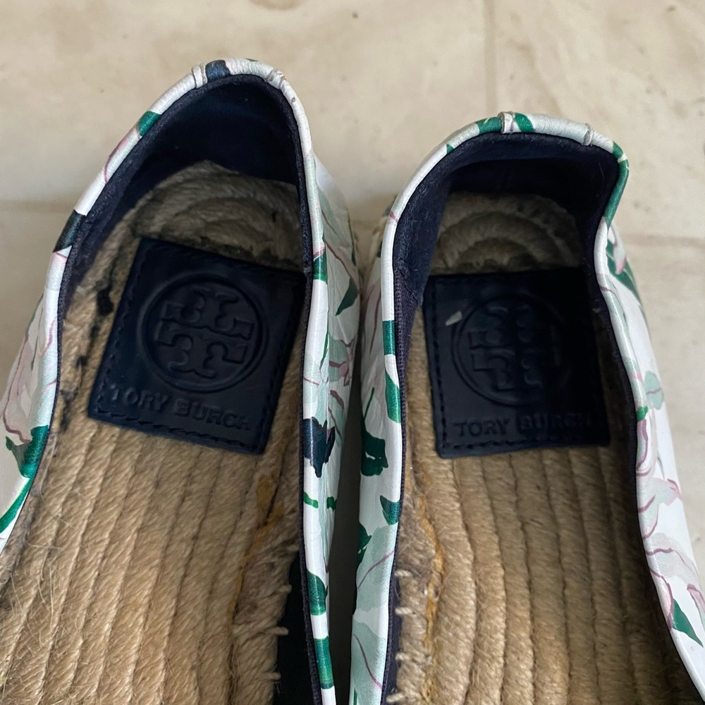 $228 Tory Burch Colorblock Floral Print Leather Round Toe Espadrille Flats sz 6 - Picture 7 of 11